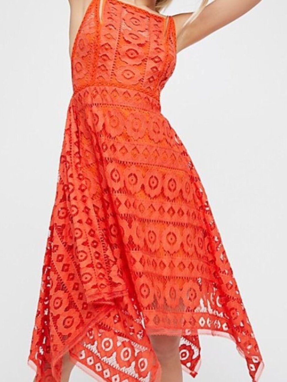 Free People Just Like Honey Coral Orange Lace Dress Size 4